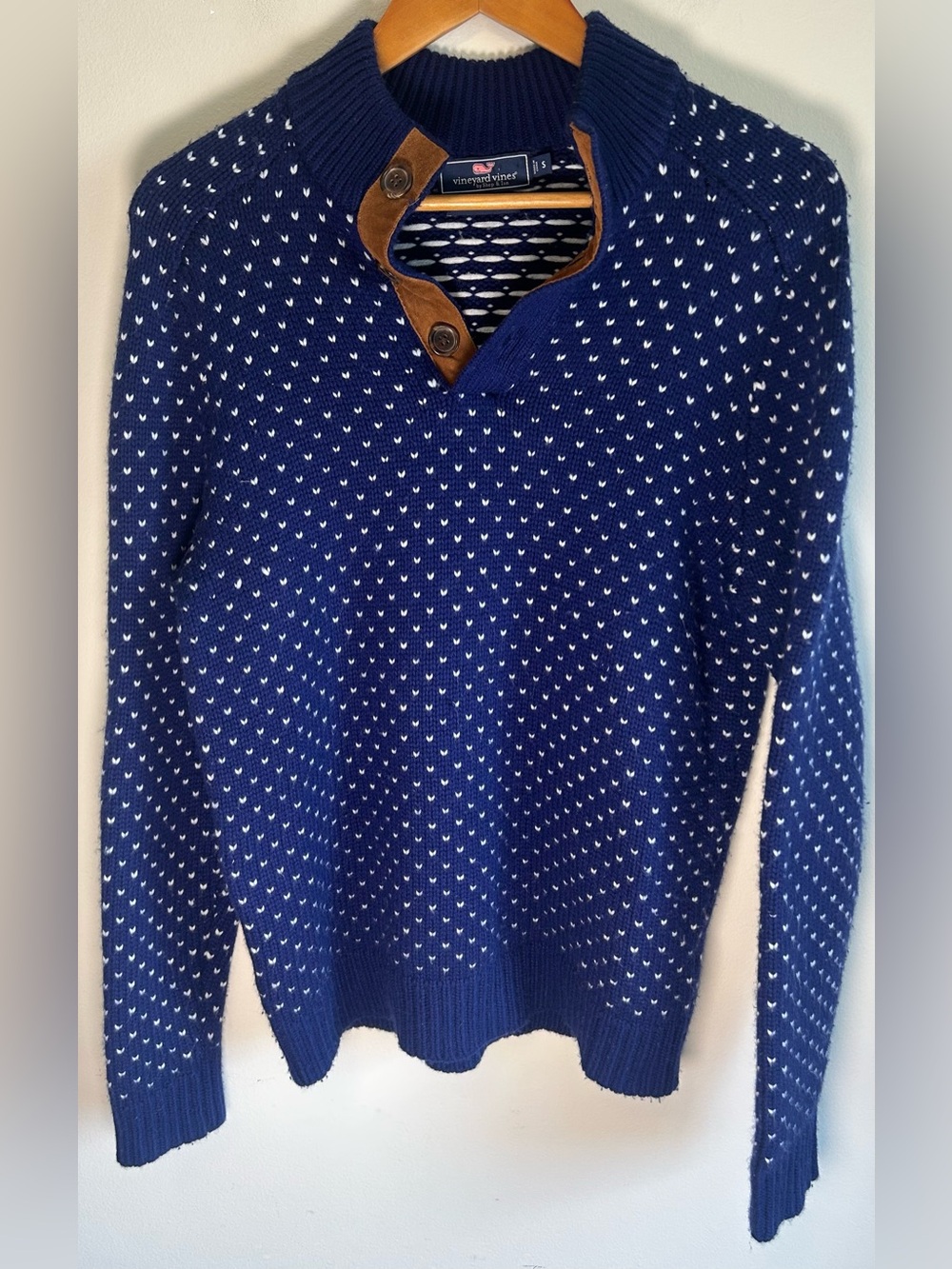 Vineyard Vines Men’s Oysterman Birdseye Sweater Size S Blue Cashmere Wool Blend